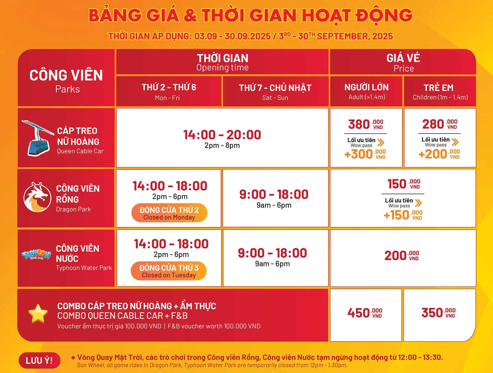 giá vé công viên rồng Hạ long tháng 9 2025